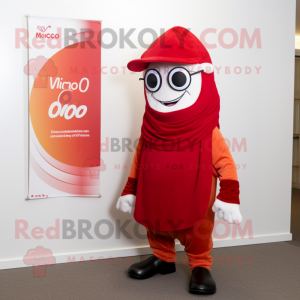 Red Mango mascot costume character dressed with a Oxford Shirt and Scarf clips