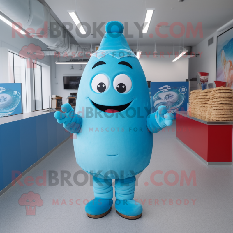 Sky Blue Ice Cream mascot costume character dressed with a Turtleneck and Caps