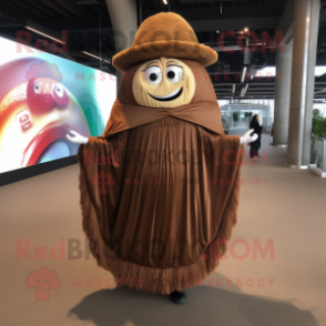 Brown Fajitas mascot costume character dressed with a Ball Gown and Foot pads