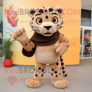 Tan Jaguar mascot costume character dressed with a Culottes and Mittens