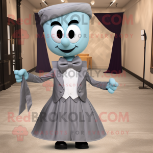 Gray Attorney mascot costume character dressed with a Ball Gown and Bow ties