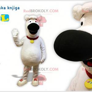 Baculatý a roztomilý bílý a černý pes maskot - Redbrokoly.com