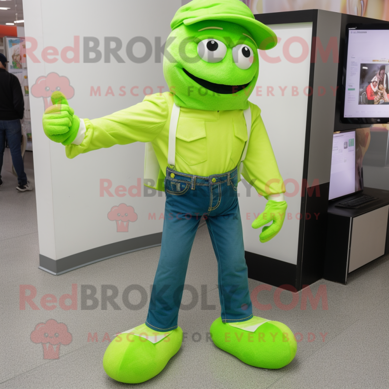 Lime Green Guinness Mascot Costume Character Dressed With A Mom Jeans And  Shoe Laces