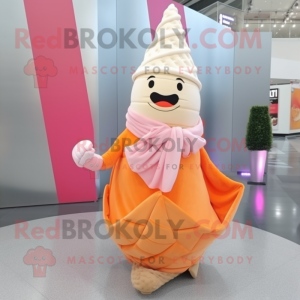 Peach Ice Cream Cone mascot costume character dressed with a Pleated Skirt and Scarf clips