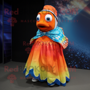 nan Clown Fish mascot costume character dressed with a Wrap Skirt and Bracelets