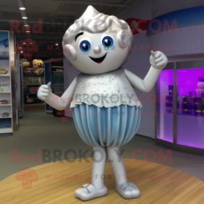 Silver Cupcake mascot costume character dressed with a Swimwear and Shoe clips