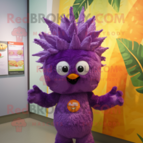 Purple Pineapple mascot costume character dressed with a Shorts and Hair clips