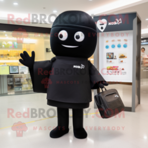 Black Miso Soup mascot costume character dressed with a Turtleneck and Handbags