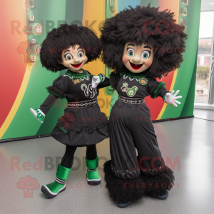 Black Irish Dancer mascot costume character dressed with a Jumpsuit and Hairpins