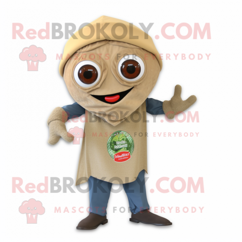 Tan Falafel mascot costume character dressed with a Capri Pants and Keychains