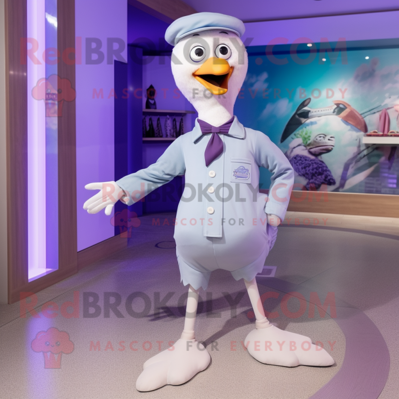 Lavender Gull mascot costume character dressed with a Romper and Bow ties