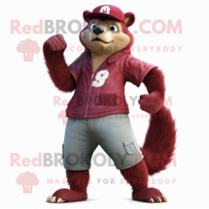 Maroon Mongoose mascot costume character dressed with a Boyfriend Jeans and Anklets