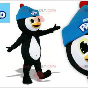 Zwart-witte pinguïnmascotte met een pet - Redbrokoly.com