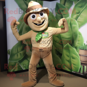 Tan Beanstalk mascot costume character dressed with a Jeans and Cufflinks