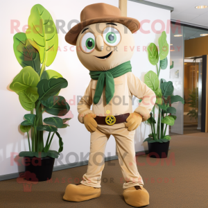 Tan Beanstalk mascot costume character dressed with a Jeans and Cufflinks
