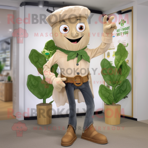 Tan Beanstalk mascot costume character dressed with a Jeans and Cufflinks