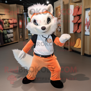 Peach Skunk mascot costume character dressed with a Jeans and Cummerbunds