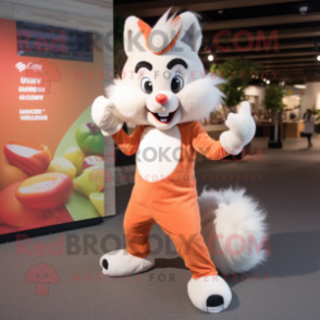 Peach Skunk mascot costume character dressed with a Jeans and Cummerbunds