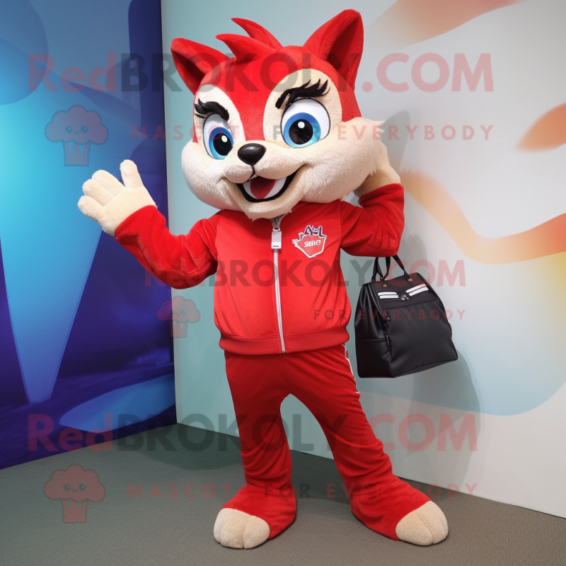 Red Lynx mascot costume character dressed with a Capri Pants and Handbags