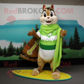 Lime Green Chipmunk mascot costume character dressed with a Board Shorts and Shawls