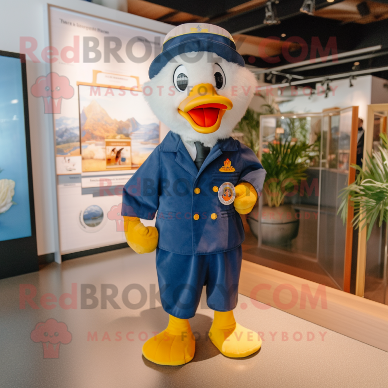 Navy Gosling mascot costume character dressed with a Jumpsuit and Hats