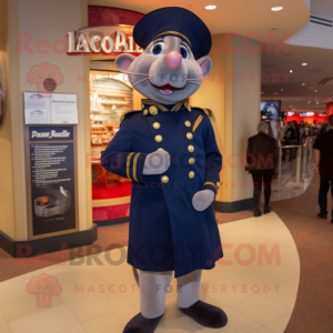 Navy Ratatouille mascot costume character dressed with a Dress Pants and Watches