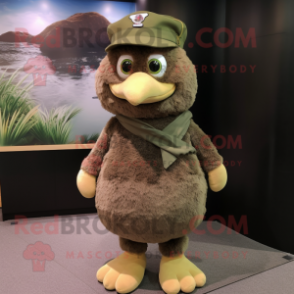 Olive Eagle mascot costume character dressed with a Corduroy Pants and Caps