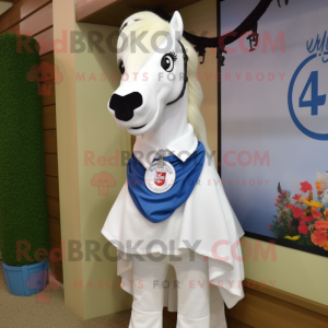 White Horseshoe mascot costume character dressed with a Blouse and Scarves