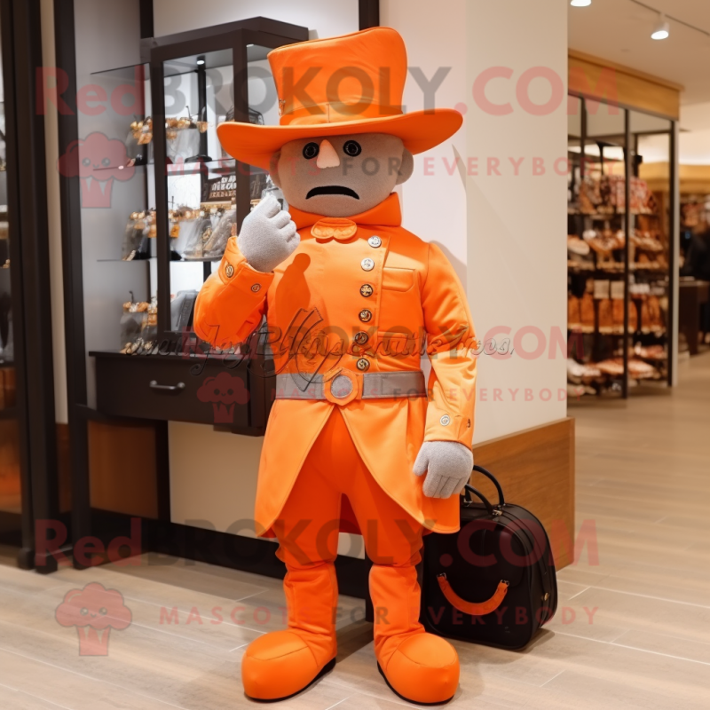 Orange Civil War Soldier mascot costume character dressed with a Jumpsuit and Clutch bags