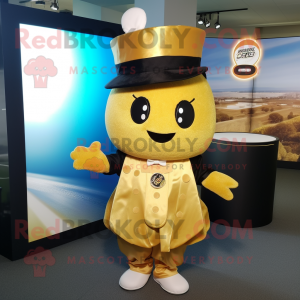 Gold Sushi mascot costume character dressed with a Suit and Berets