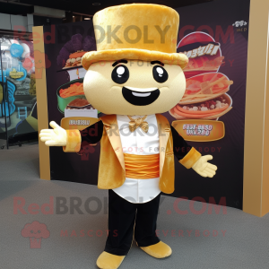 Gold Sushi mascot costume character dressed with a Suit and Berets