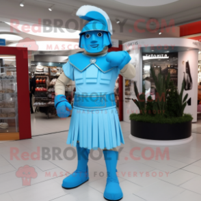 Sky Blue Roman Soldier mascot costume character dressed with a Henley Shirt and Bow ties