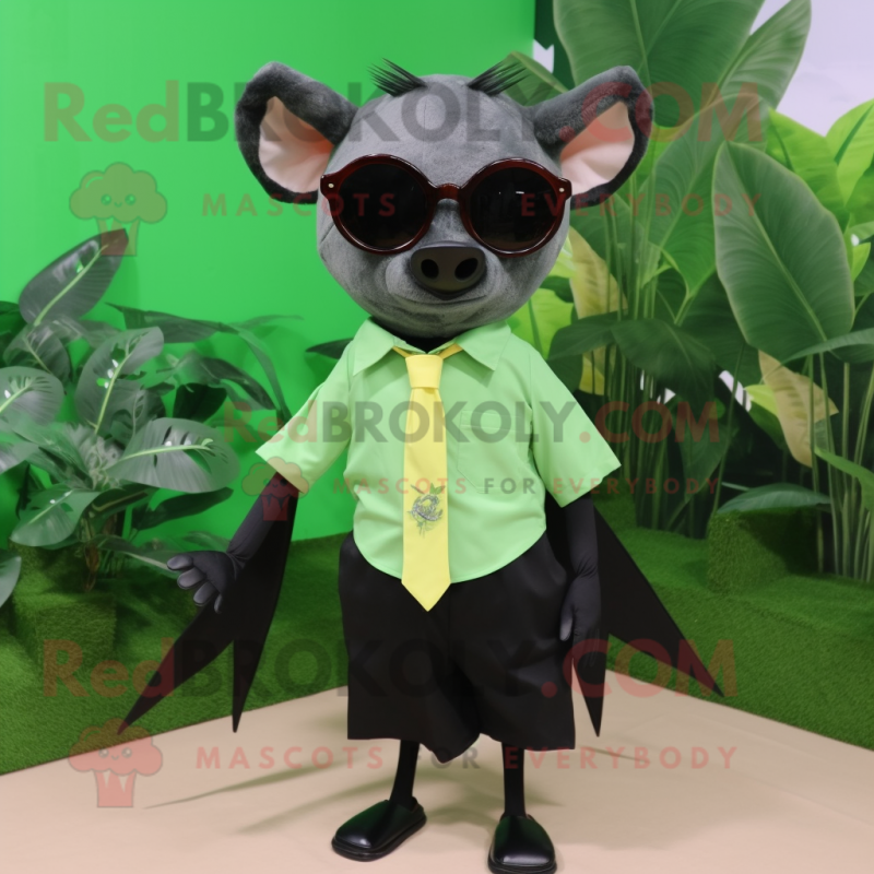 Forest Green Fruit Bat mascot costume character dressed with a Dress Shirt and Sunglasses