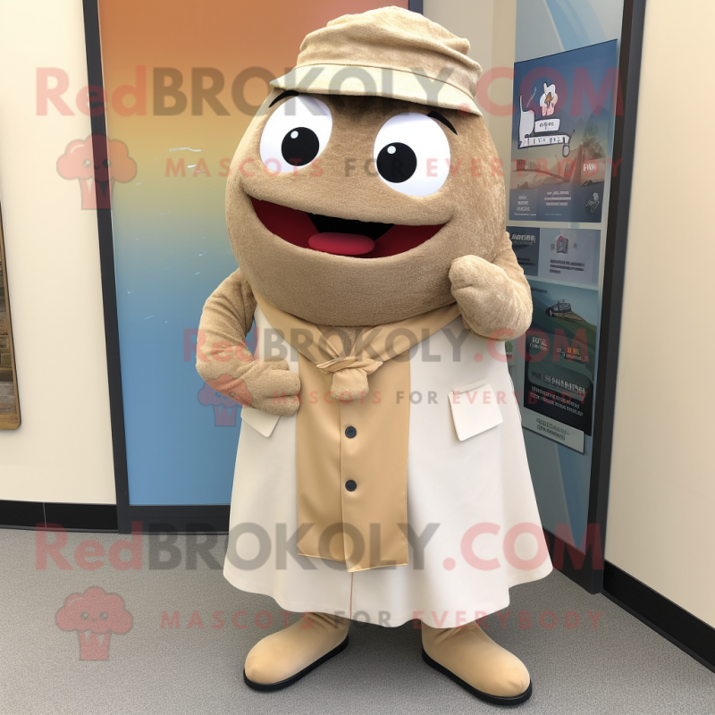 Tan Cod mascot costume character dressed with a Dress Pants and Shawls