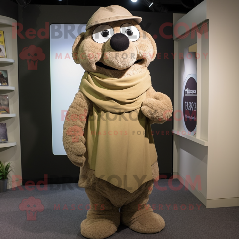 Tan Cod mascot costume character dressed with a Dress Pants and Shawls