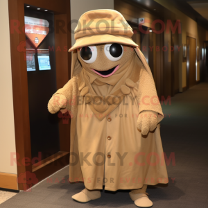 Tan Cod mascot costume character dressed with a Dress Pants and Shawls