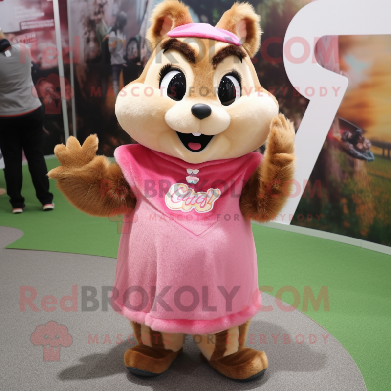 Magenta Chipmunk mascot costume character dressed with a Capri Pants and  Caps - Mascot Costumes -  Sizes L (175-180CM)