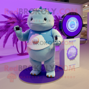 Lavender Glyptodon mascot costume character dressed with a One-Piece Swimsuit and Smartwatches