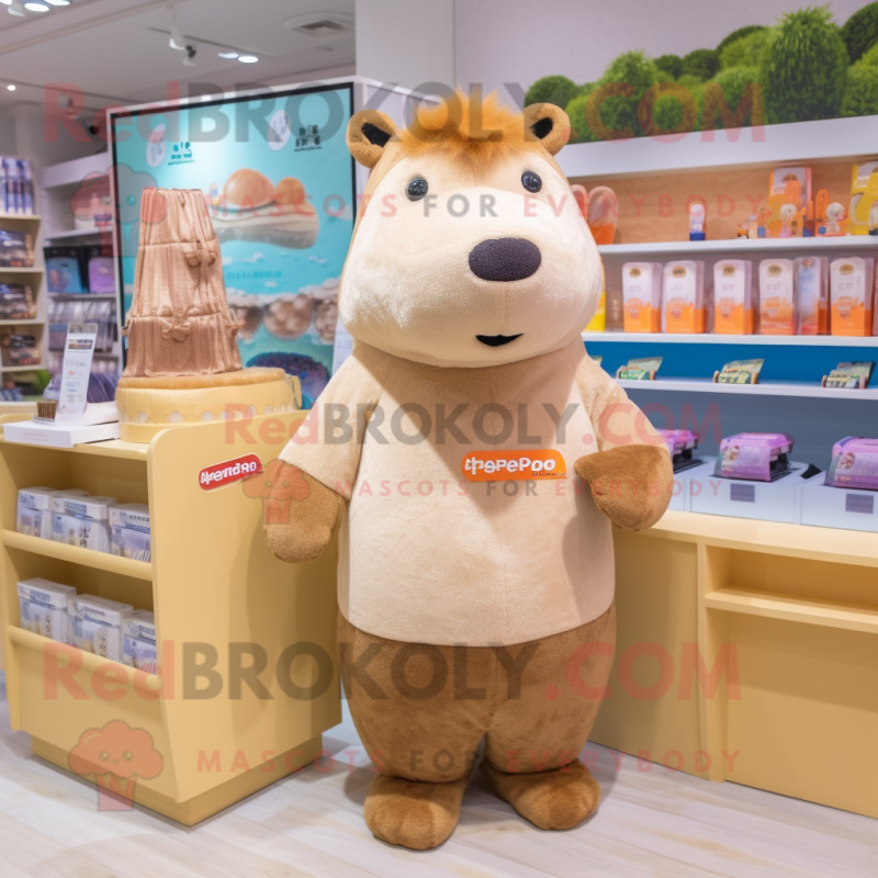 Cream Capybara mascot costume character dressed with a Sweater and Earrings