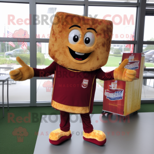 Maroon Grilled Cheese Sandwich mascot costume character dressed with a Henley Shirt and Keychains