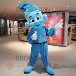 Sky Blue Magician mascot costume character dressed with a Capri Pants and Headbands