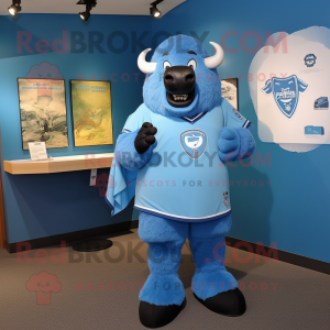 Sky Blue Bison maskot-dräkt...