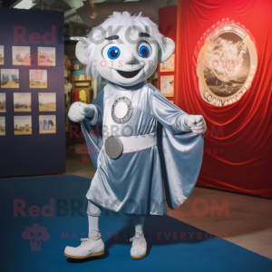 Silver Magician mascot costume character dressed with a Running Shorts and Coin purses