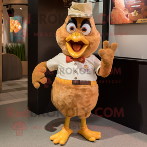 Brown Butter Chicken mascot costume character dressed with a Bermuda Shorts and Earrings