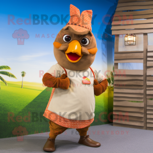 Brown Butter Chicken mascot costume character dressed with a Bermuda Shorts and Earrings
