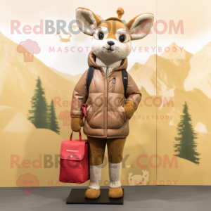 Tan Roe Deer mascot costume character dressed with a Parka and Handbags