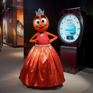 Rust Momentum mascot costume character dressed with a Evening Gown and Smartwatches