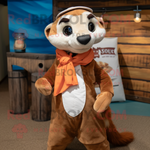 Rust Ferret mascot costume character dressed with a Poplin Shirt and Scarf clips