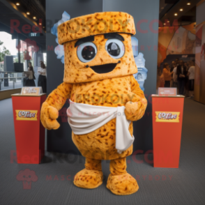 Rust Pop Corn mascot costume character dressed with a Cover-up and Belts