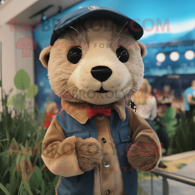 Brown Ferret mascot costume character dressed with a Oxford Shirt and Hairpins